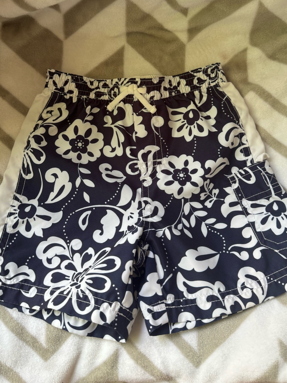 GAP Navy and White Floral Kids Swim Trunks